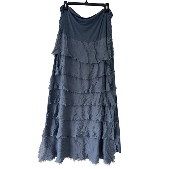 Tempo Paris Dresses & Skirts - Tempo Paris Light Steel Blue Layered Maxi Skirt With Frayed Tiers